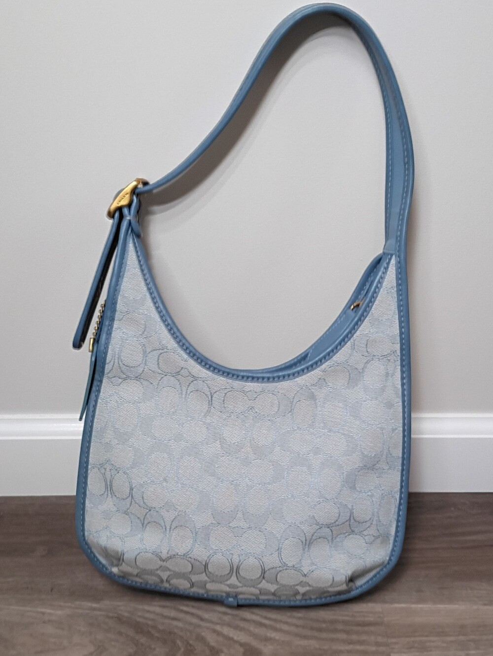 Coach Light Blue Leather Canvas Monogram Jacquard Ergo Shoulder Handbag C2588